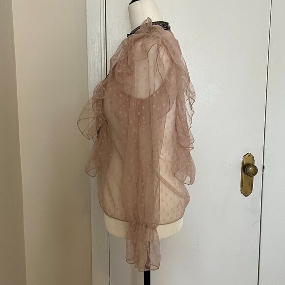 Romantic Sheer Ruffle Blouse with Embroidered Detail - Picture 4 of 9